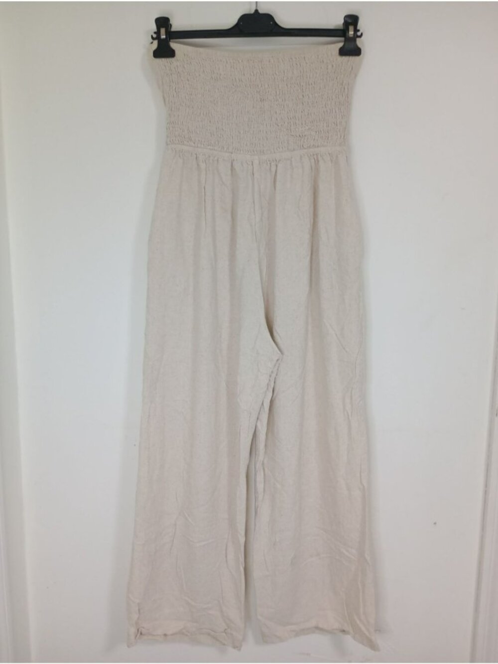 Monteau Los Angeles Women Strapless Jumpsuit Beige Black Trim Medium Linen Blend - Picture 13 of 13